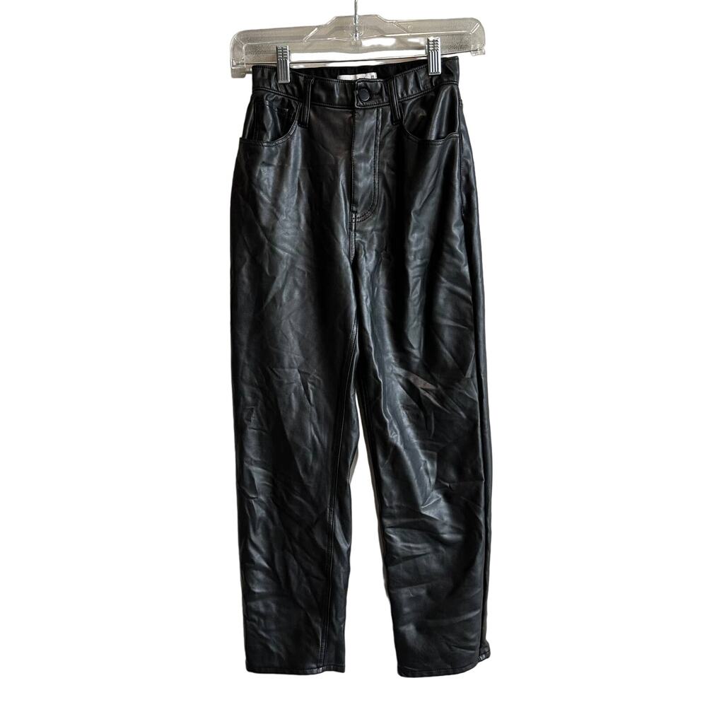 Abercrombie & Fitch The Ankle Straight Ultra High Rise Faux Leather Black 25